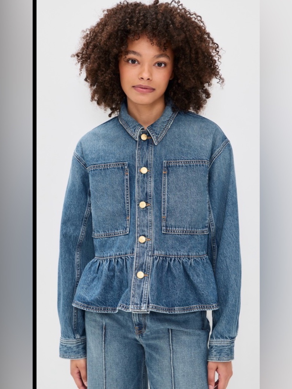Denim Peplum Jacket in Medium Blue